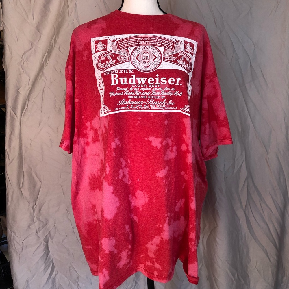 Bleach dyed Budweiser 2XL red t-shirt